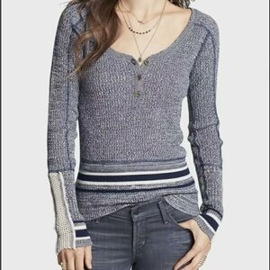 Free People We The Free Sutton Henley Navy Striped Cuffs Elena Gilbert S